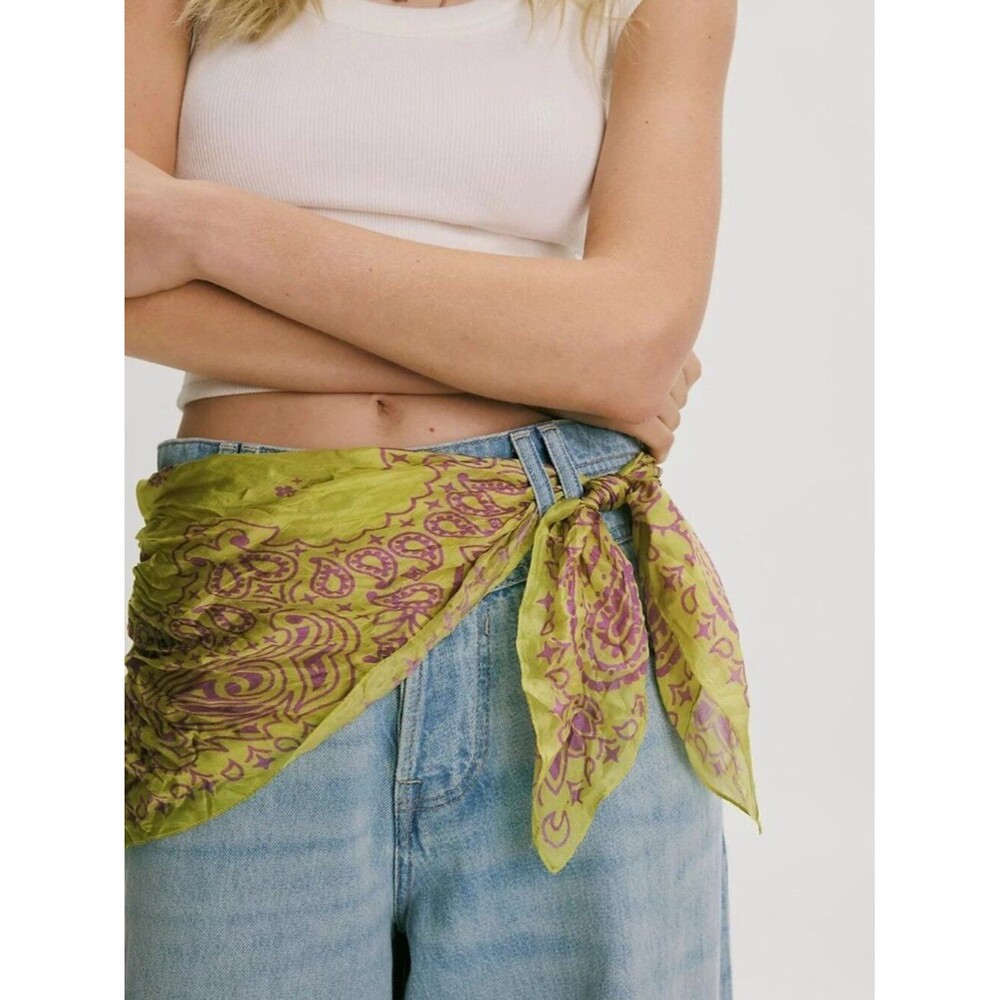 Free People So Silk Printed Bandana Scarf Tube Top Belt Floral Paisley Wrap OS